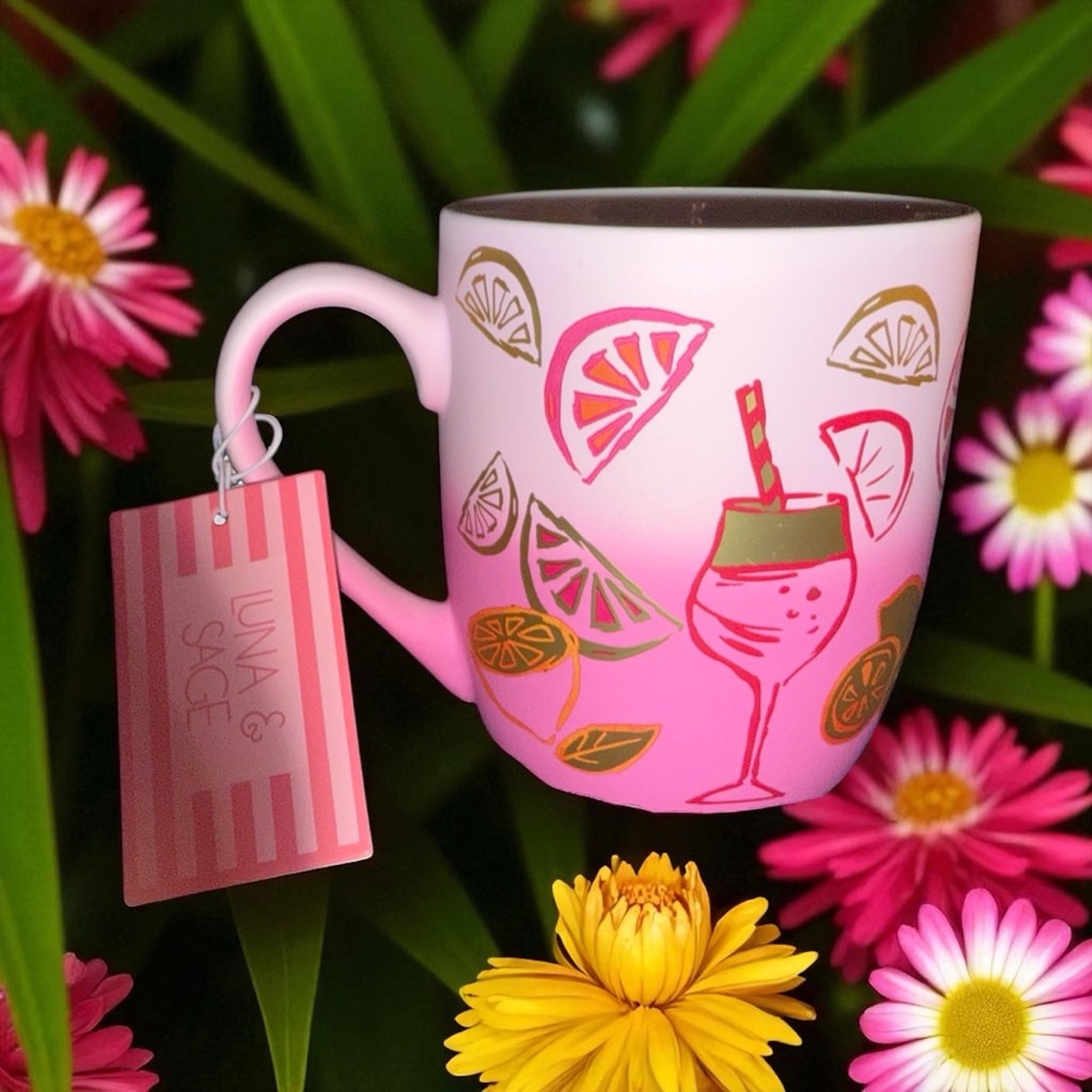 NEW! Lemon‎ Fish Cocktail Pink Ombre By Luna & Sage 18oz Soft Touch Coffee Mug